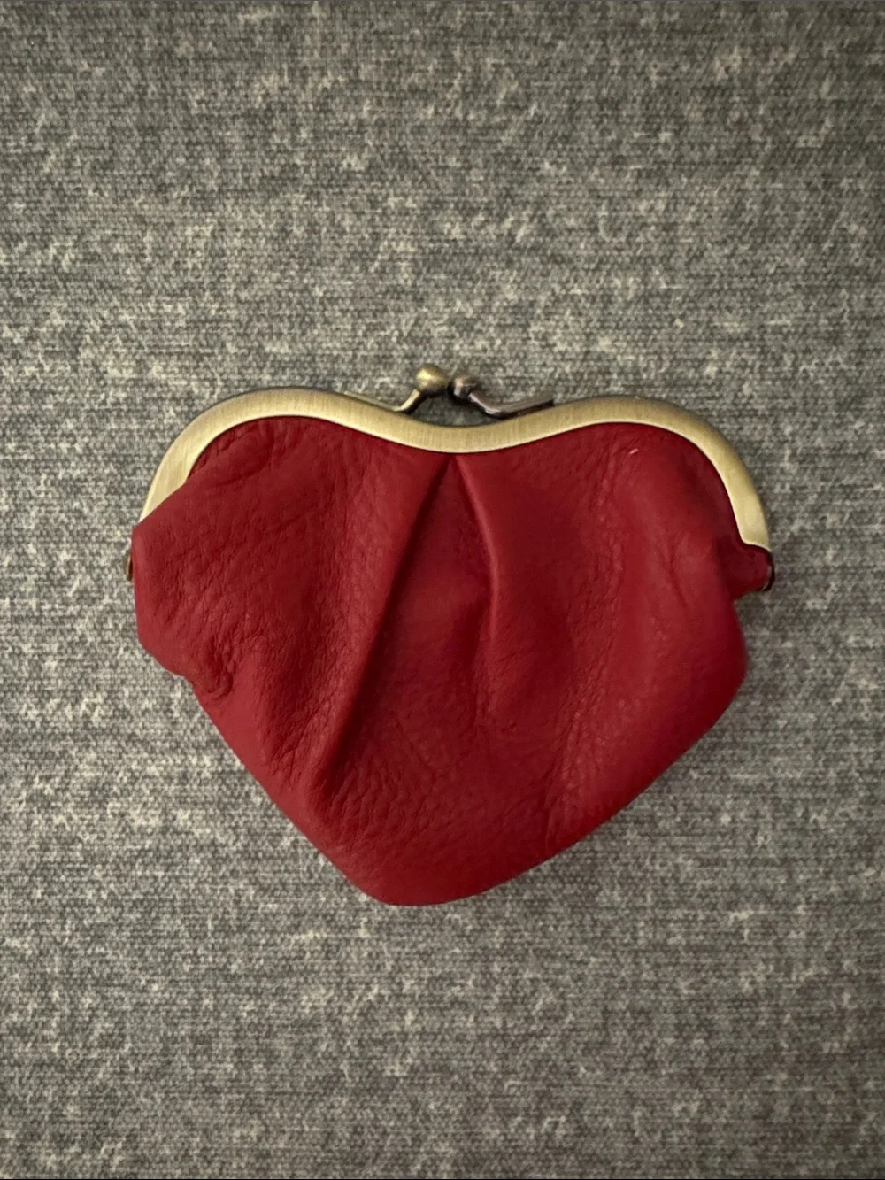 HOBO Red Leather Kiss-Lock Coin Purse with Brass Frame-Authentic